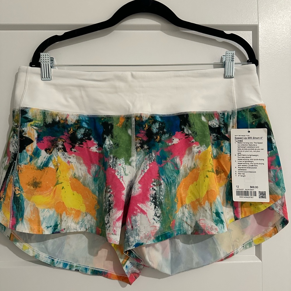 NWT Lululemon Speed Up MR 4in Short Lined, Size 12, Multi Color